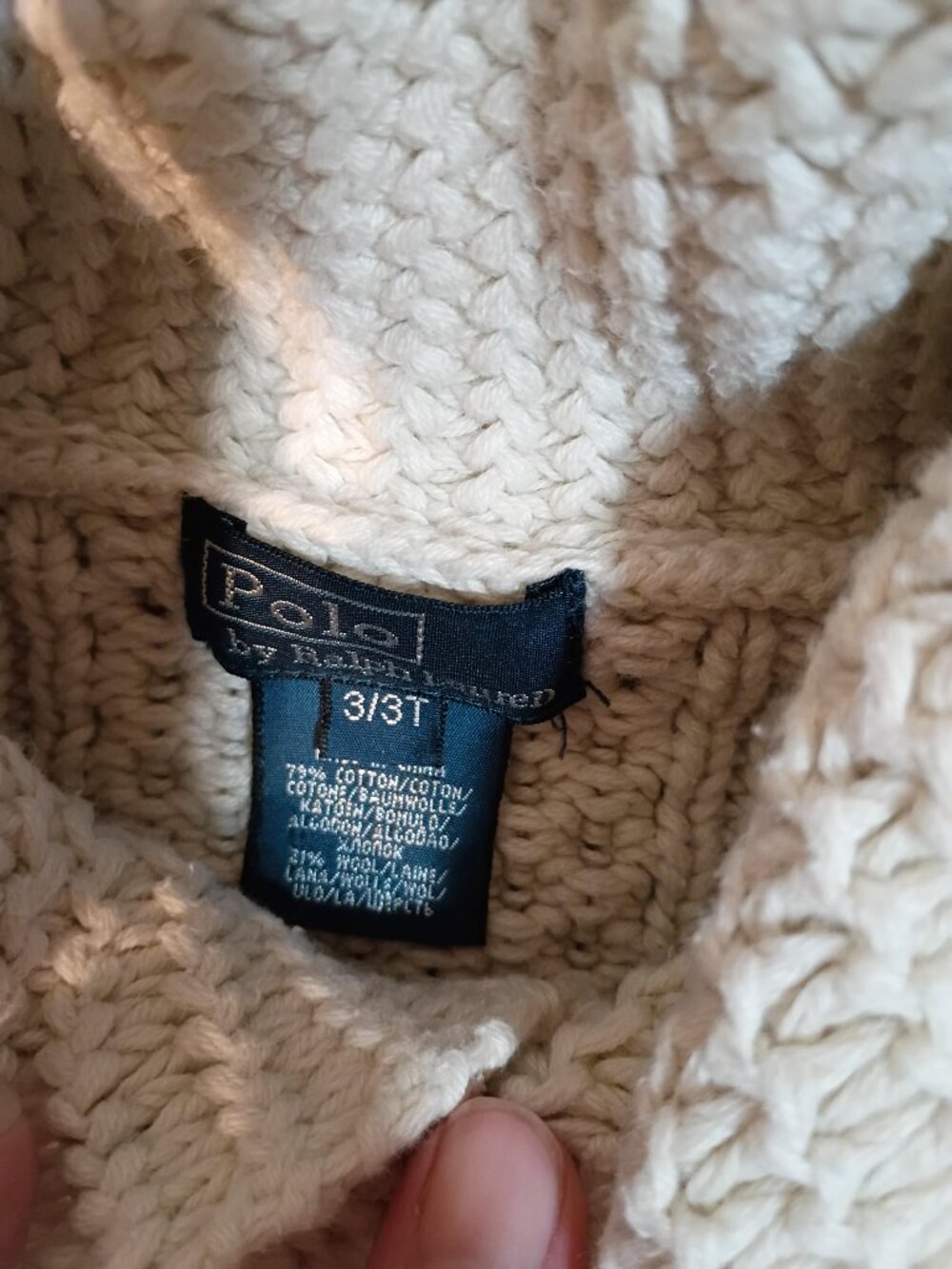 Polo Ralph Lauren/Sweater/Boys 3T/Cream/Cable Knit Toggle Preppy Old Money Class - Picture 2 of 7
